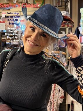 Denim Blue Women's Rhinestone Trim Fedora Hat